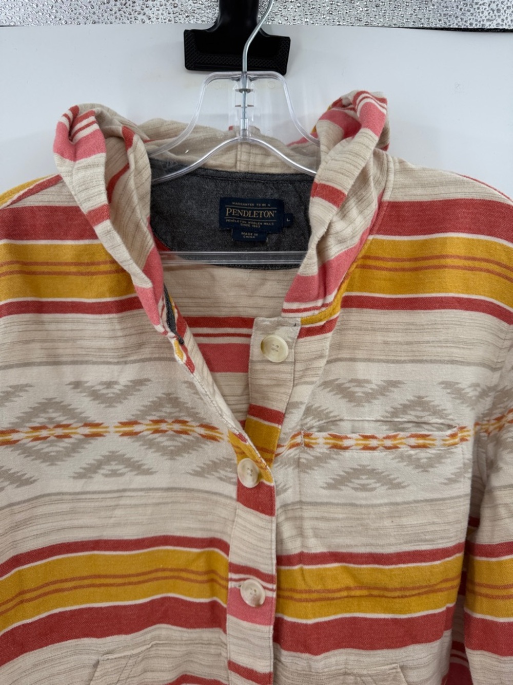 Pendleton Women's Button Front Aztec Cotton Hoodie - Rose Bronze - Large - Picture 3 of 7
